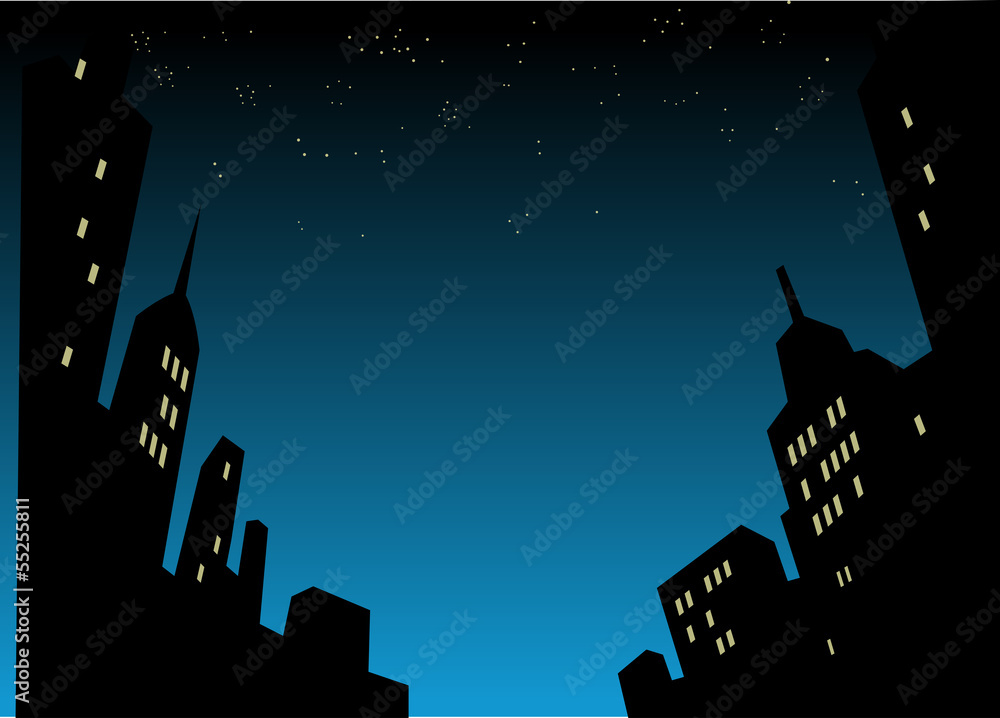 Naklejka premium Night City Skyline Background