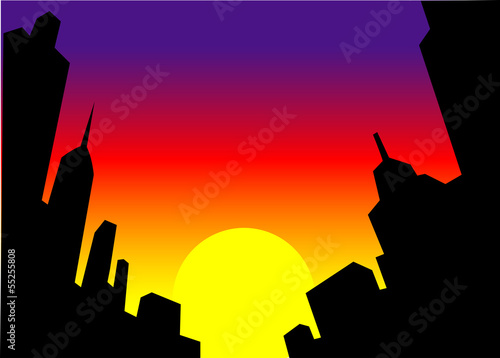 Sunset City Skyline Background