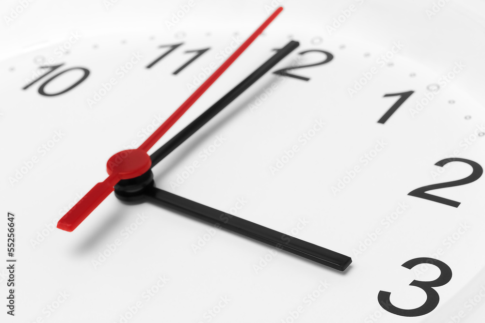 Clock face showing business working time on white background