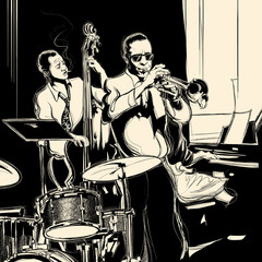 Poster Art Studio Jazzband mit Kontrabass und Trompete  © Isaxar