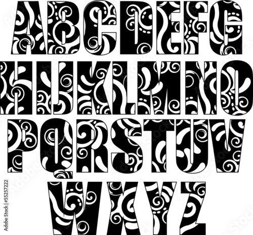 Tribal alphabet letters - b/w