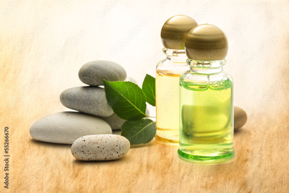 Stones, leaves and shampoo bottles Stones, leaves and shampoo bottles
