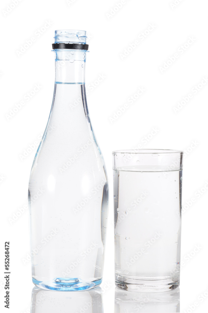 Water in glass and plastic bottle Water in glass and plastic bottle