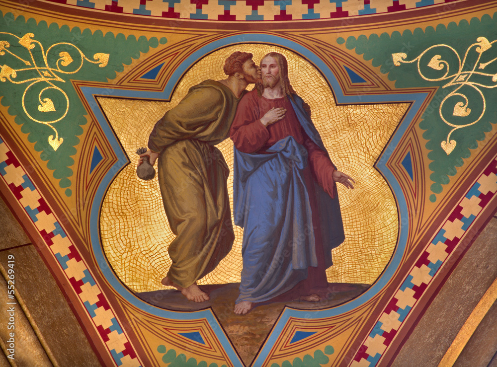 Naklejka premium Vienna - Fresco of Judas betray Jesus