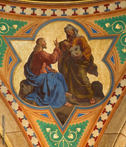 Vienna - Fresco of Temptation of Jesus scene