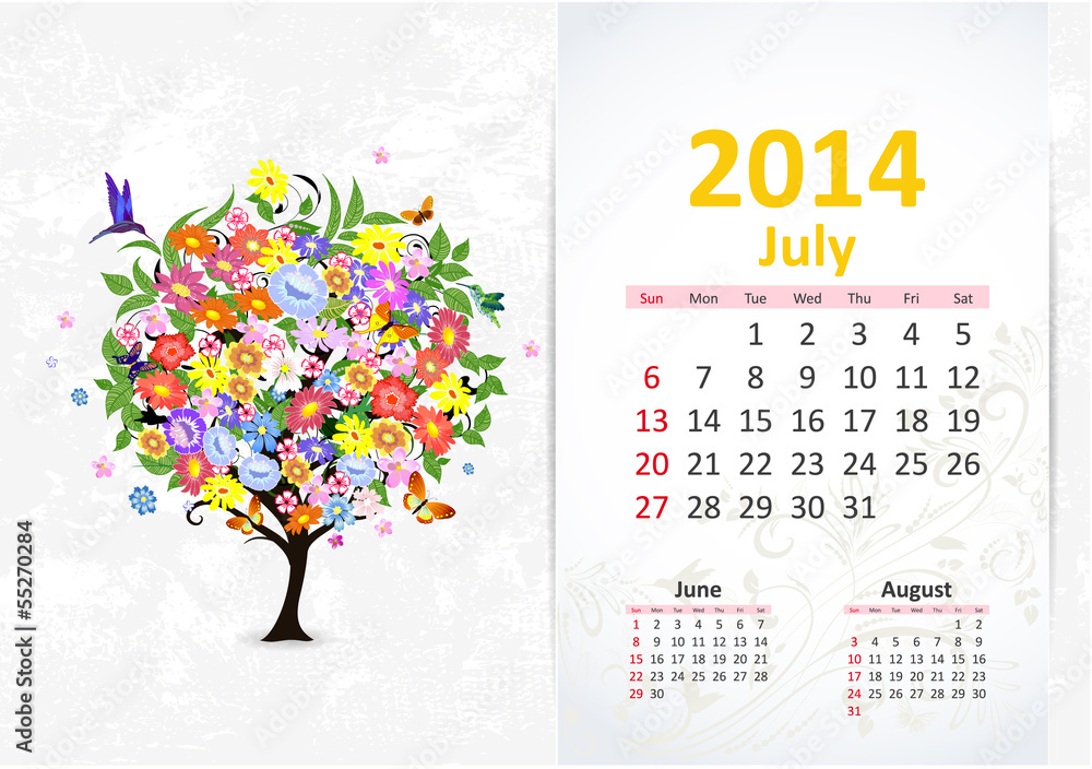 Calendar For 14 July Stock Vector Adobe Stock