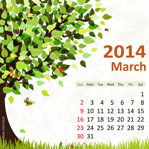 Calendar for 2014, march