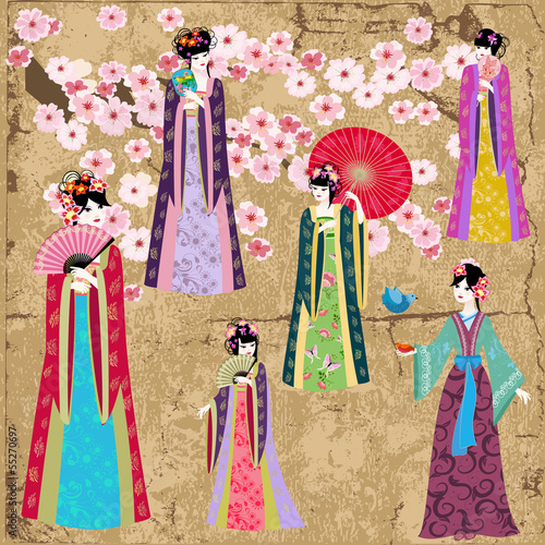 Oriental girl in retro costume