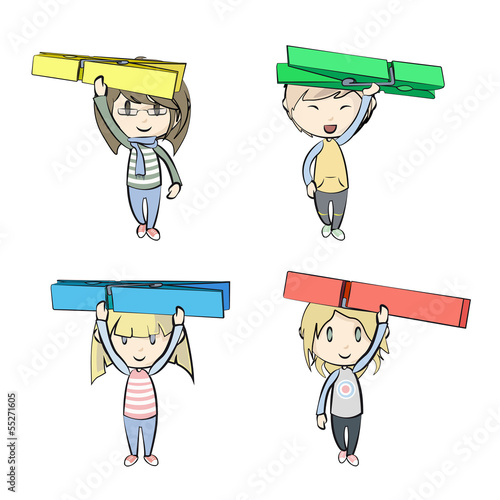 Groups of kids holding clothespin