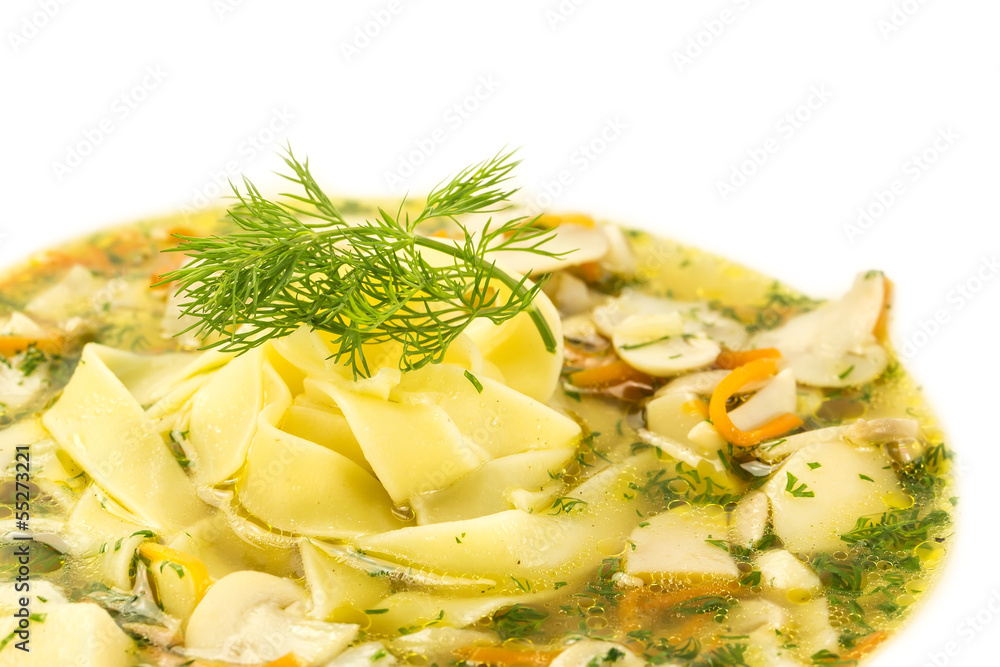 soup of vegetables and mushrooms in a restaurant soup of vegetables and mushrooms in a restaurant