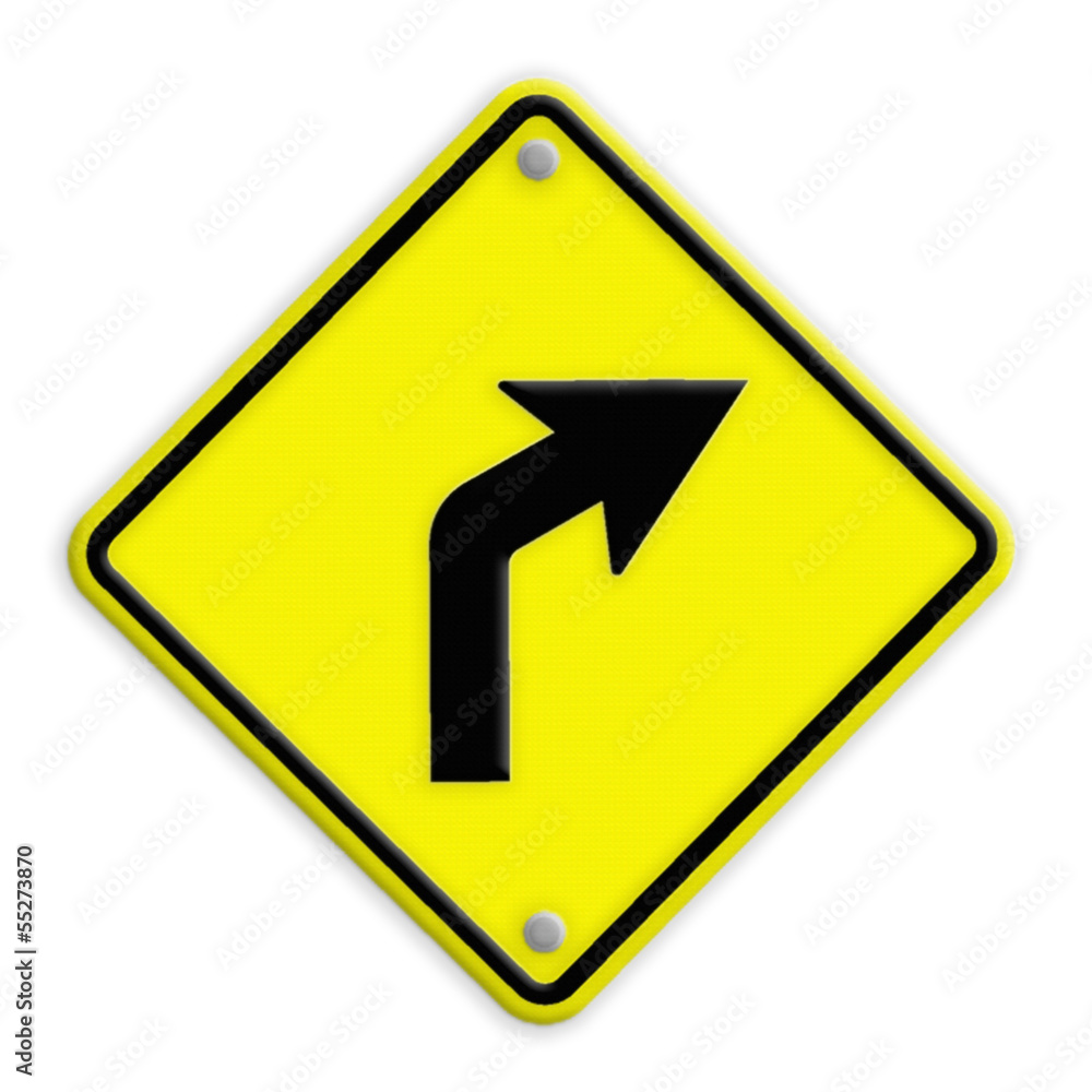 sign of road curved ahead . Part of a series. sign of road curved ahead . Part of a series.