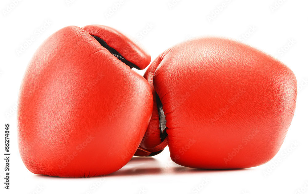 Pair of red leather boxing gloves isolated on white