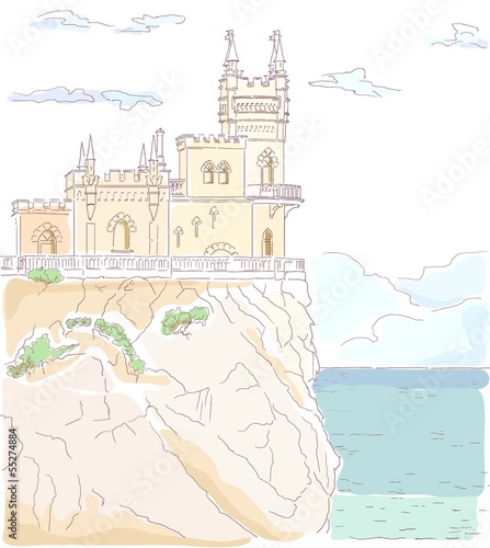 Old medieval castle. Vector hand drawn watercolor illustration