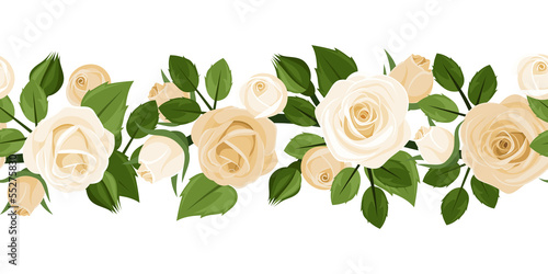 Horizontal seamless background with red roses. Vector.