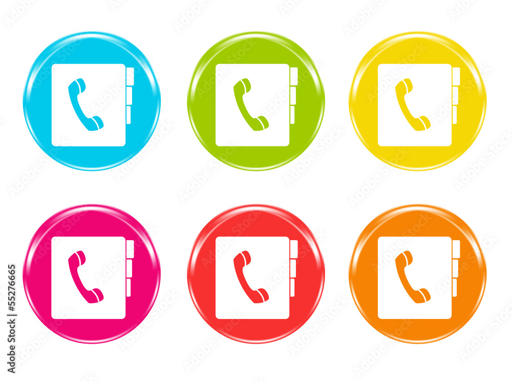 Iconos de colores con símbolo de agenda telefónica