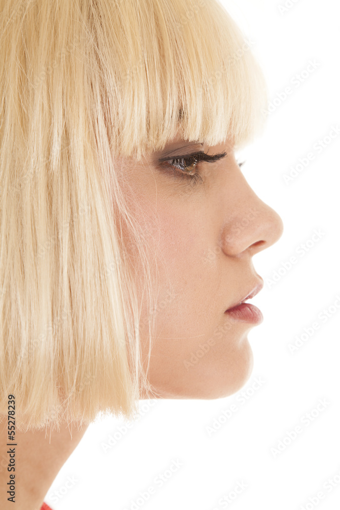 Woman blond side head eyes open Woman blond side head eyes open