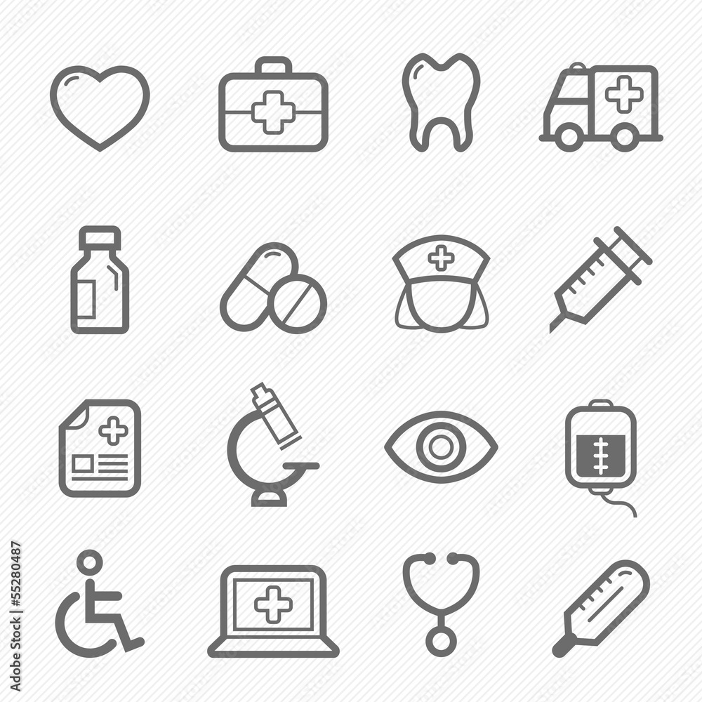 Fototapeta premium healthy and medical symbol line icon set