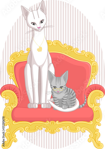 Mother Cat and Daughter Kitten