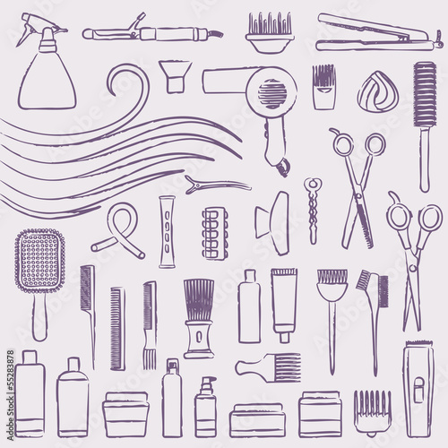 Hand drawn hair styling icons set