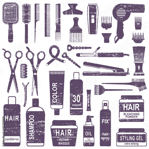 Scratched hair styling silhouette icons set