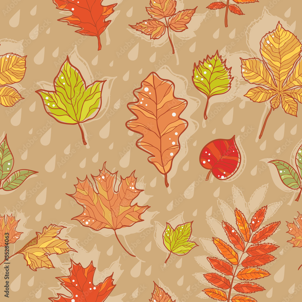 Fototapeta premium Autumn leaves colorful seamless pattern
