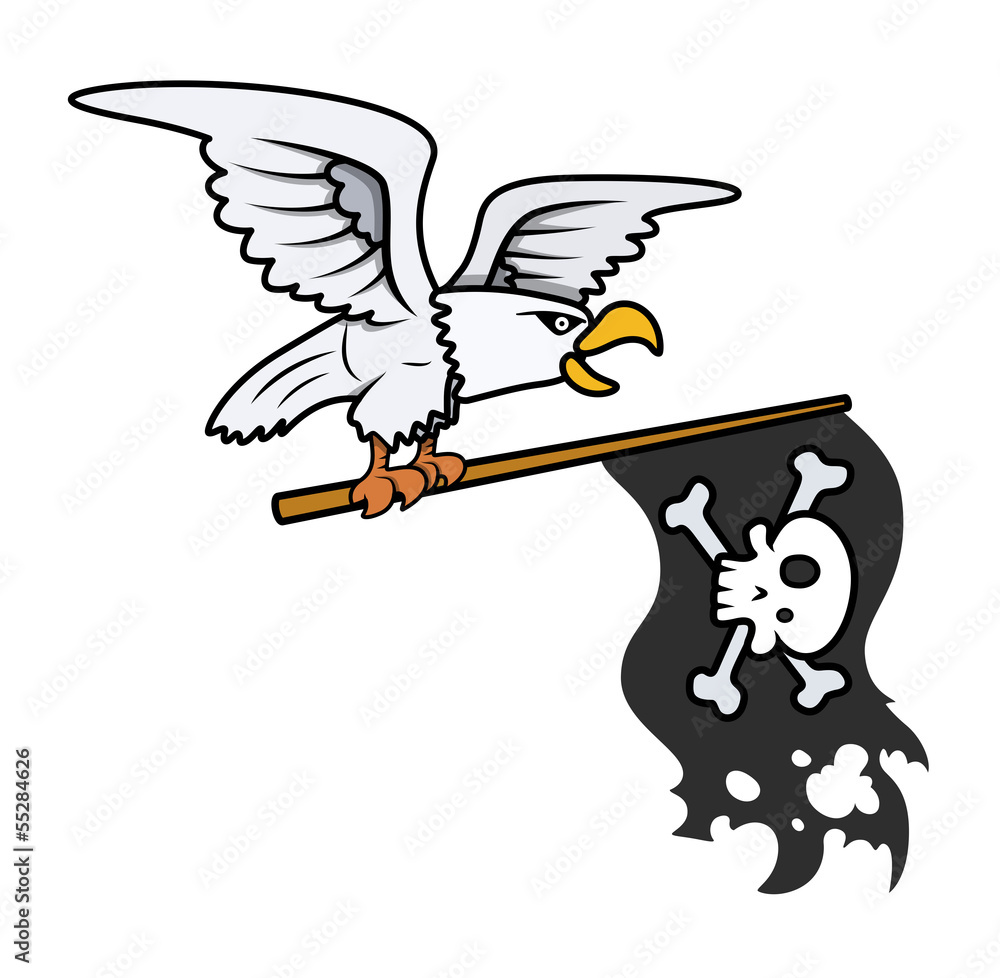 Eagle Holding Pirate Flag - Vector Cartoon Illustration Eagle Holding Pirate Flag - Vector Cartoon Illustration