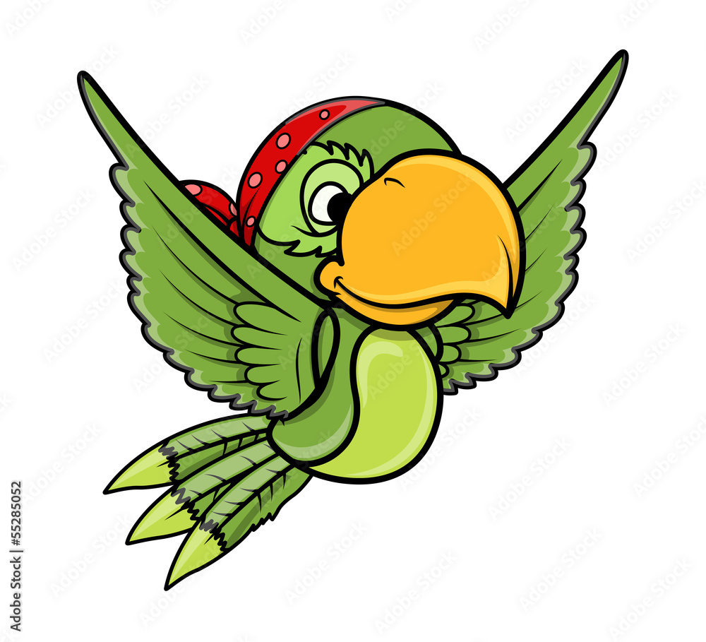 Flying Parrot - Vector Cartoon Illustration Stock Vector | Adobe Stock