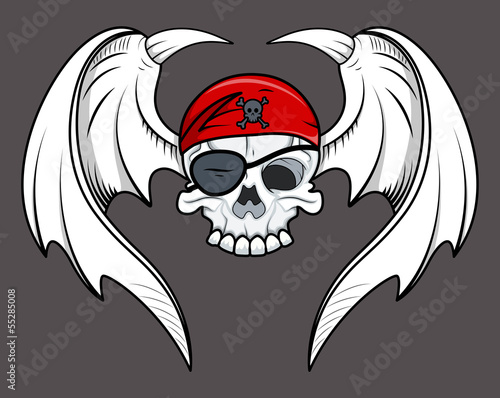 Flying Pirate Skull - Vector Cartoon Illustration
