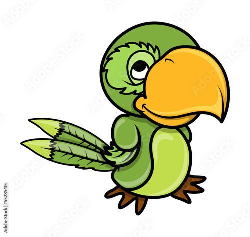 Green Parrot - Vector Cartoon Illustration