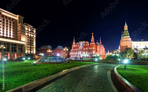 Manezhnaya Square at night, Moscow, Russia