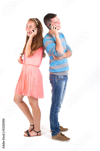 Beautiful girl and handsome boy calling