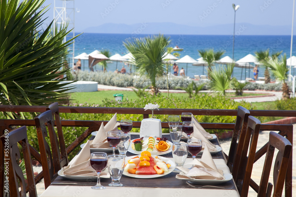 Restaurant table by the sea