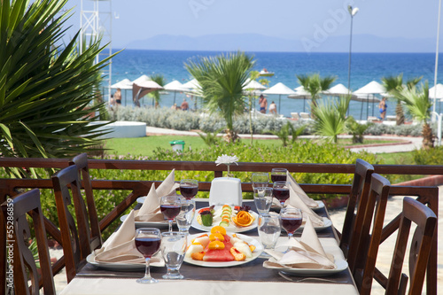 Restaurant table by the sea