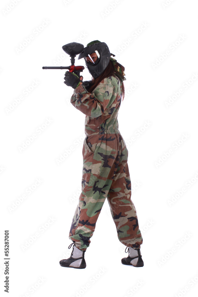 Studio shot of paintball player isolated over white background Studio shot of paintball player isolated over white background