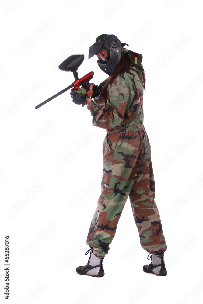 Studio shot of paintball player isolated over white background Studio shot of paintball player isolated over white background