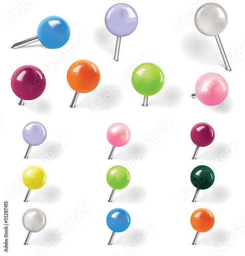 Pushpins on white background. Vector illustration