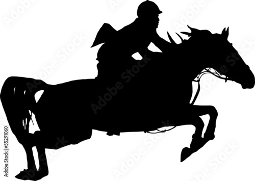Jumping horse with rider on white background