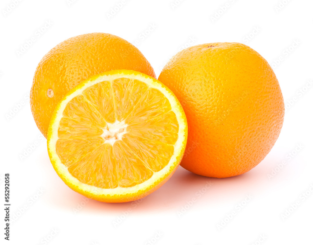 Sliced orange fruit segments isolated on white background Sliced orange fruit segments isolated on white background