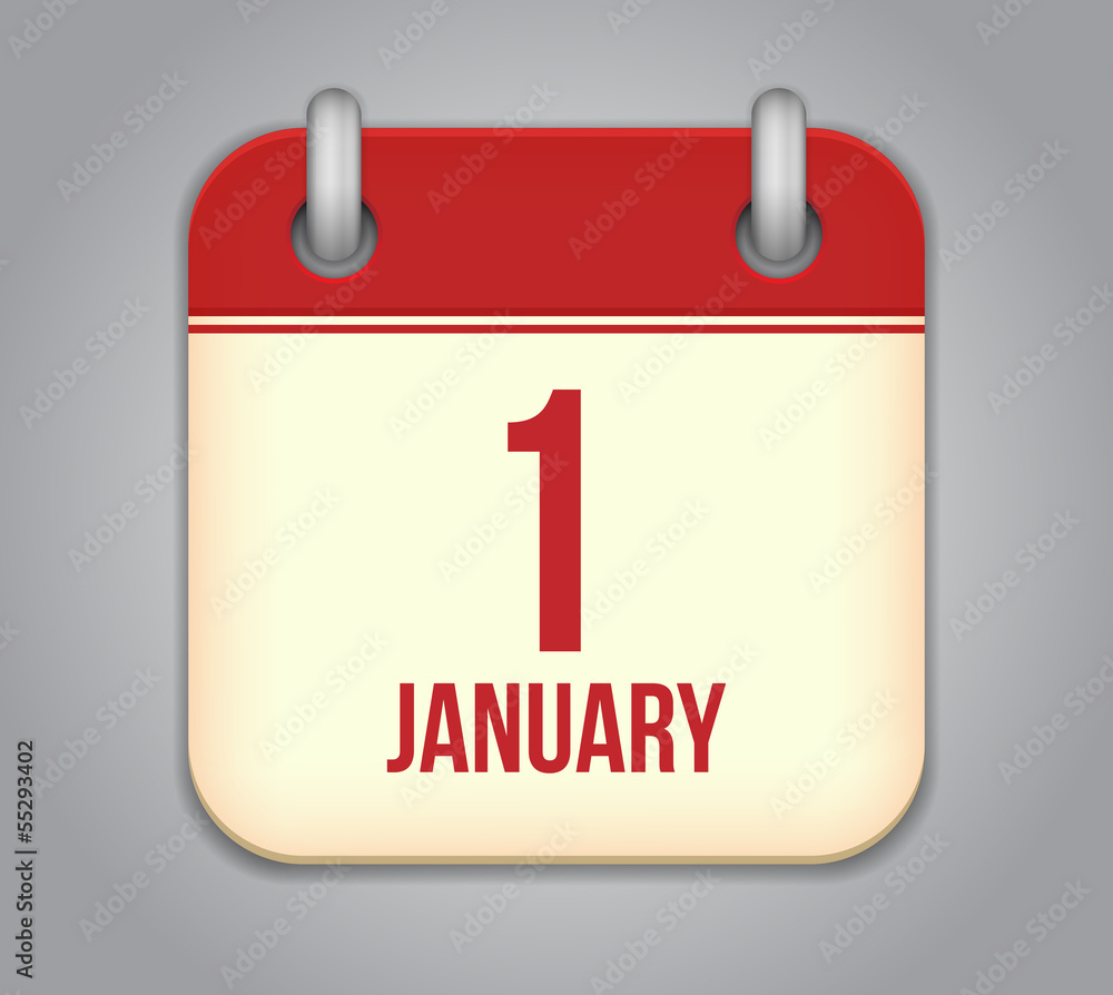 Vector calendar app icon. 1 January Vector calendar app icon. 1 January