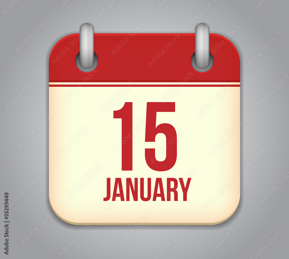 Fototapeta premium Vector calendar app icon. 15 January