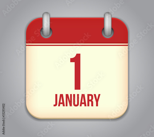 Vector calendar app icon. 1 January