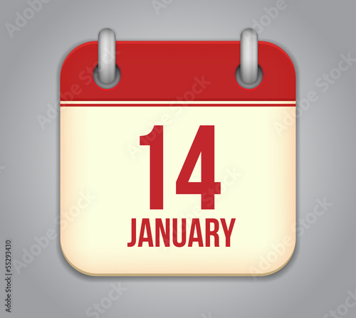 Vector calendar app icon. 14 January