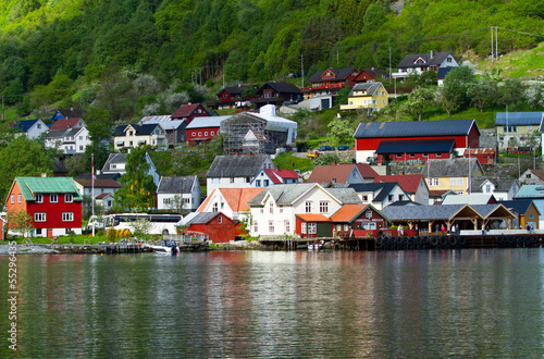 Village and Sea view on mountains in fjord, Norway