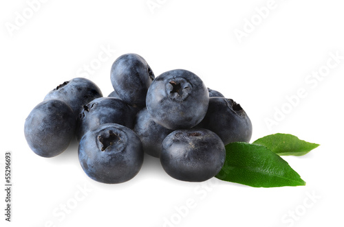 Fresh organic blueberries on white