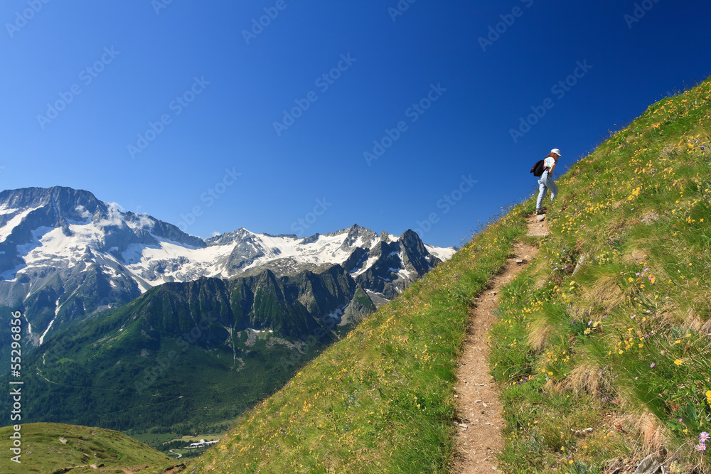 Tonale pass - hiker on panoramic path