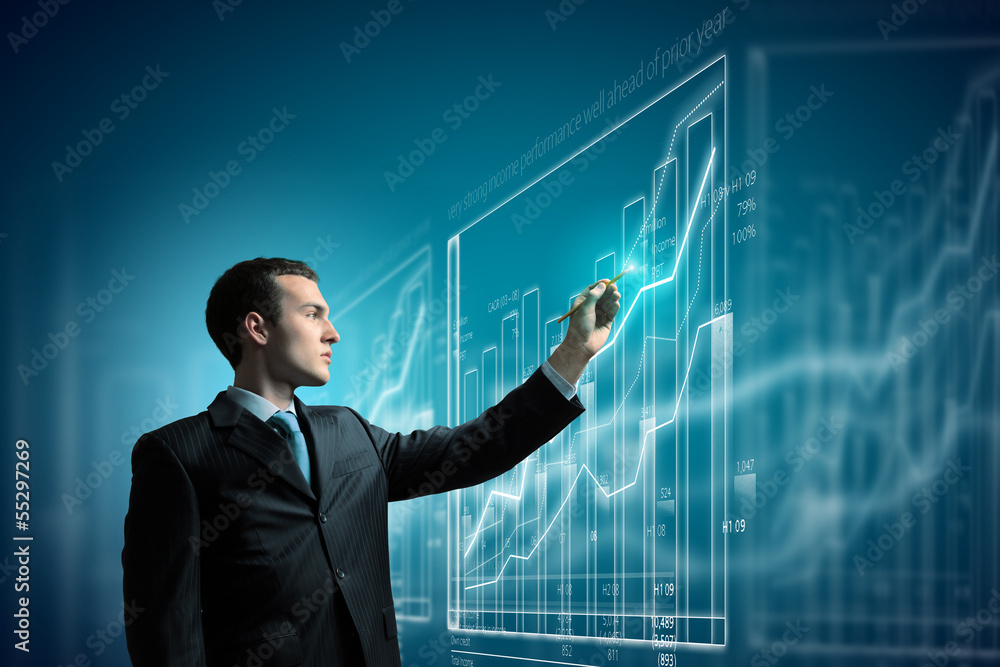 Businessman and media screen Businessman and media screen