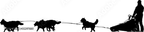 Dog sled silhouette on a white background
