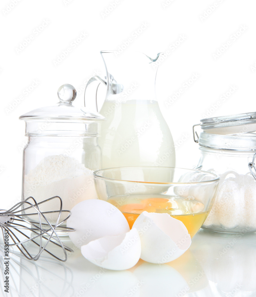 Ingredients for dough isolated on white Ingredients for dough isolated on white