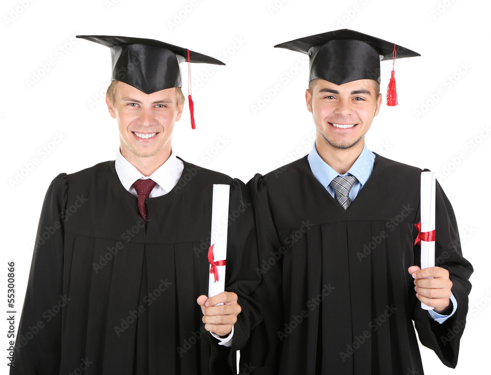 Two happy graduating students isolated on white Two happy graduating students isolated on white