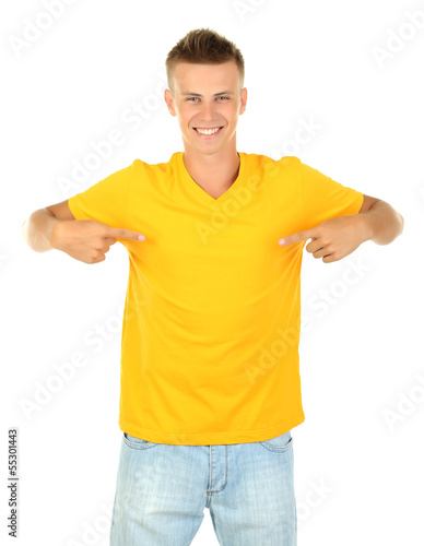 T-shirt on young man isolat...